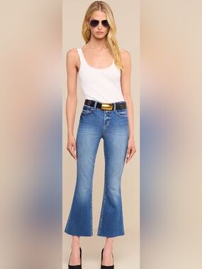 L’Agence Kendra High-Rise Cropped Flare Jeans in Medium Blue size 25